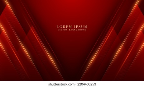 Red triangle with diagonal golden line and glowing light effect on red background. Luxury style design template concept. Vector illustration