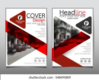 Folleto de la portada del triángulo rojo sobre el diseño vectorial de la empresa, Leaflet sobre el fondo abstracto de la publicidad, Modern poster maqueta de la revista, Informe anual para su presentación.