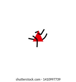Red triangle- hieroglyphic style symbol, minimal abstract line art icon. Can be used for fluent design poster, tattoo concept, electronic music technology cover, flyer, logo, t-shirt print.