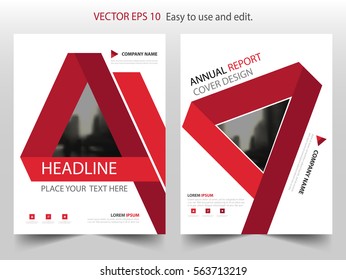 Red triangle label annual report brochure flyer design template vector, Leaflet cover presentation abstract flat background, layout in A4 size