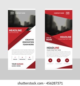 Red triangle label Business Roll Up Banner flat design template ,Abstract Geometric banner template Vector illustration set, abstract presentation brochure flyer template vertical template vector