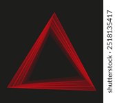 Red triangle lines. Geometric abstract shape. Dark background contrast. Vector design.