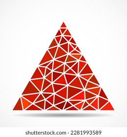 Triángulo rojo con pequeños triángulos sobre fondo blanco. Logo geométrico