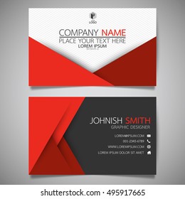 Red triangle modern creative business card and name card,horizontal simple clean template vector design, layout in rectangle size.