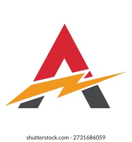 Rotes Dreieck mit orangefarbenem Blitz und grauen Formen Grafikdesign-Element-Symbol