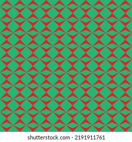 Red Triangle Pattern On Green Background. Colorful Modern Backdrop Design. Up And Down Arrow Pattern On Green Background.