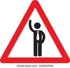 
red triangle road sign and man silhouette with raised hand