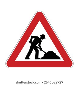 Construção de pá de trabalhador de sinal de estrada triângulo vermelho