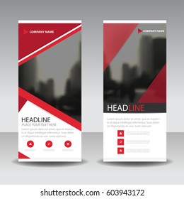 Red triangle roll up business brochure flyer banner design , cover presentation abstract geometric background, modern publication x-banner and flag-banner