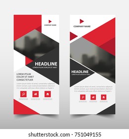 Red triangle roll up business brochure flyer banner design , cover presentation abstract geometric background, modern publication x-banner and flag-banner, layout in rectangle size.