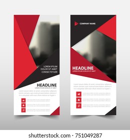 Red triangle roll up business brochure flyer banner design , cover presentation abstract geometric background, modern publication x-banner and flag-banner, layout in rectangle size.