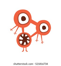 Red Triangle Shape Aggressive Malignant Bacteria Monster With Sharp Teeth Cartoon Vector Illustration