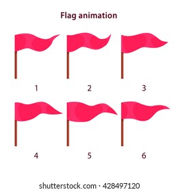 Red triangle shape flag waving animation sprites on white background, vector animation frames for game design