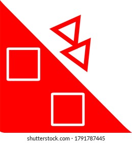 red triangle shape that covers half the plane white and a red square with a white center next to it and a white square with a red center right inside the triangle concept design