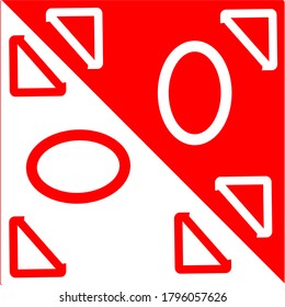 red triangle shape that covers half the plane white and a red square with a white center next to it and a white square with a red center right inside the triangle circle  concept design