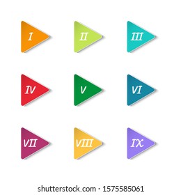 Red triangle stickers with numbers . Vector illustration