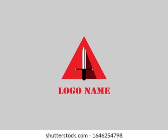 triángulo rojo y espada. forma la letra A para un logotipo