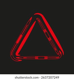 Red triangle symbol. Neon glowing form. Black background vector. Warning sign icon.