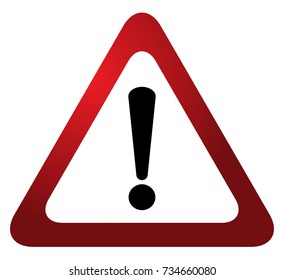 Red triangle warning alert sign vector illustration. Caution 3d attention sign red and white. Black exclamation point. Note, care, notice mark