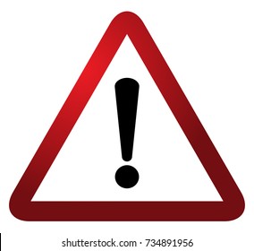 Red triangle warning alert sign vector illustration. Caution 3d attention sign red and white. Black exclamation point. Note, care, notice mark