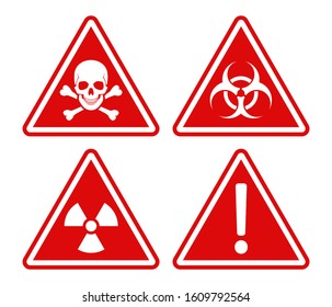 Red triangle warning or danger road sign with white frame vector illustration