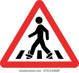 Red triangle warning sign with black pedestrian crossing symbol traffic