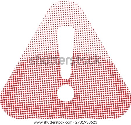 A red triangle warning sign with an exclamation mark, depicted in a halftone dot pattern. Ideal for alerts and caution notices.