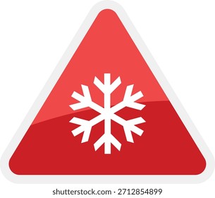 Señal de advertencia del triángulo rojo con el peligro blanco de la precaución del símbolo del copo de nieve