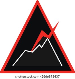 Símbolo rojo de la advertencia del triángulo con el gráfico de la montaña y el relámpago, aislado en el fondo blanco