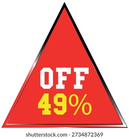 Red triangle with white text OFF and yellow text 49% with silver border on white background Scala...
