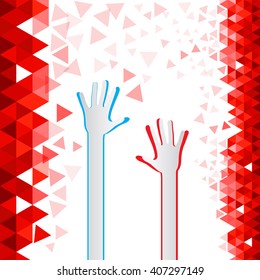 Red Triangles Background with Paper Cut Hands