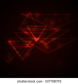 Red triangles. Bright shiny triangles on a dark background. Abstract background