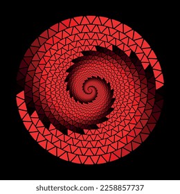Triángulos rojos en espiral circular como fondo o icono, logotipo, tatuaje. Símbolo Yin y yang.