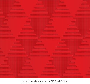 Red triangles on checkered background.Seamless geometric background. 3D layered and textured pattern with realistic shadow and cut out effect.