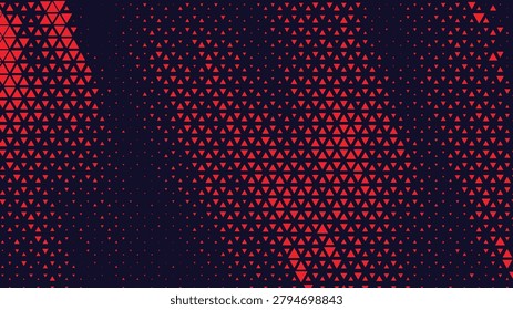 Red triangles pattern on dark blue background. A digital art piece featuring a pattern of small red triangles on a dark blue background.