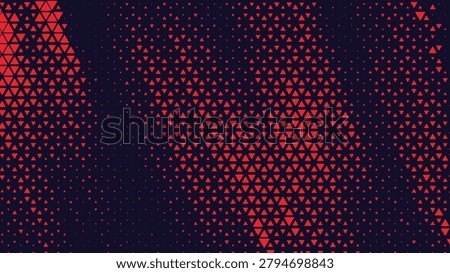 Red triangles pattern on dark blue background. A digital art piece featuring a pattern of small red triangles on a dark blue background.