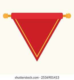 A red triangular banner with yellow accents and orange ends, used for decoration or signaling.