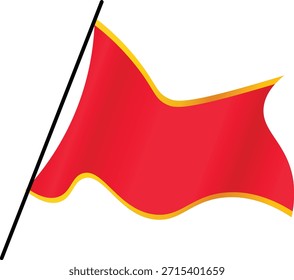 Bandera triangular roja con bordes dorados ondeando en el viento