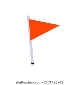 Red triangular flag on pole. Soccer corner flag or golf hole marker isolated on white background.
