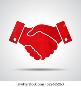 red triangular polygonal handshake icon. design for business and finance concept