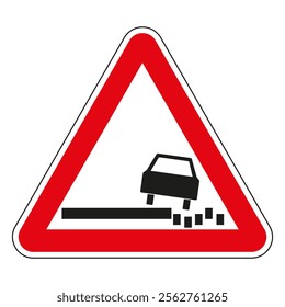 Red triangular road sign indicating soft verge or shoulder and danger of vehicle running off road.