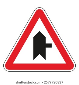 Red triangular road sign indicating an intersection with priority to traffic coming from the left.