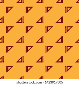 Red Triangular ruler icon isolated seamless pattern on brown background. Straightedge symbol. Geometric symbol.  Vector Illustration