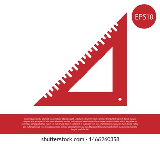 Red Triangular ruler icon isolated on white background. Straightedge symbol. Geometric symbol.  Vector Illustration