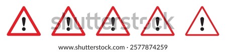 Red triangular warning icon with an exclamation mark on a white background. Danger warning sign.