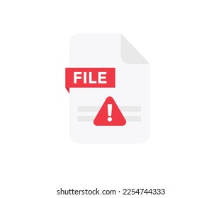 Red triangular warning icon on file, document with cautious error logo design. Problem, error and warning symbol, suspicious documents, warning risk safety document vector design and illustration.
