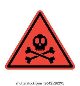 A red triangular warning sign featuring a pixelated black skull and crossbones symbol. The icon has a retro 8-bit style and is used to indicate danger, poison, or hazardous material.
