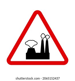 Red triangular warning sign on white background, plant or factory, vector illustration