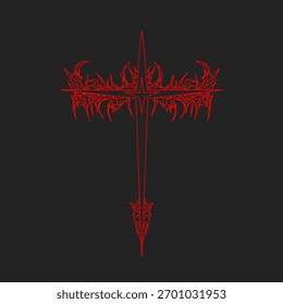 red tribal cross design with sharp gothic spikes and dark aesthetic, perfect for tattoo or metal-inspired