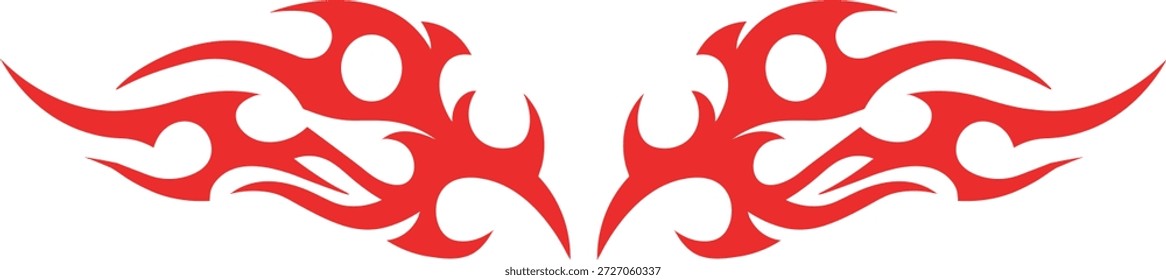 Estilo de vetor de tatuagem de chama tribal vermelha, design de fogo simétrico para decalques e gráficos